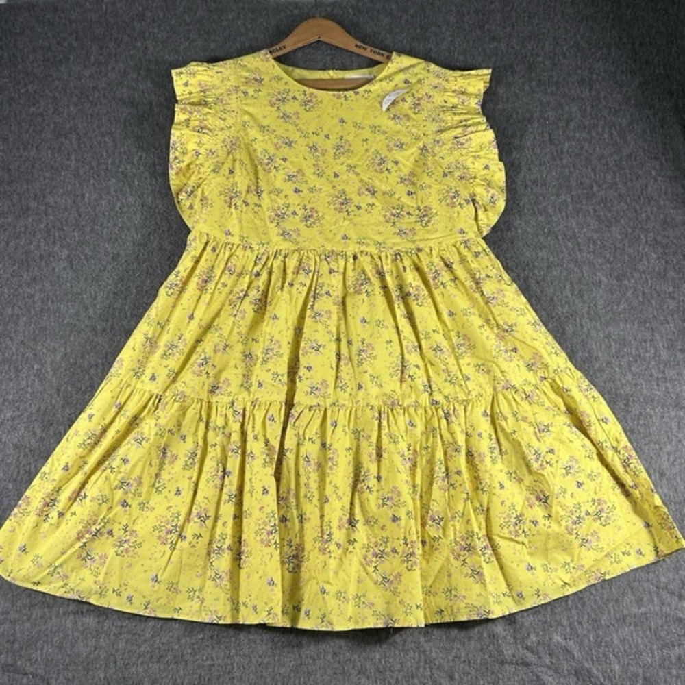 Women's Ditzy Pink Floral Yellow Dress Size S Cottagecore Prairie Short Party‎